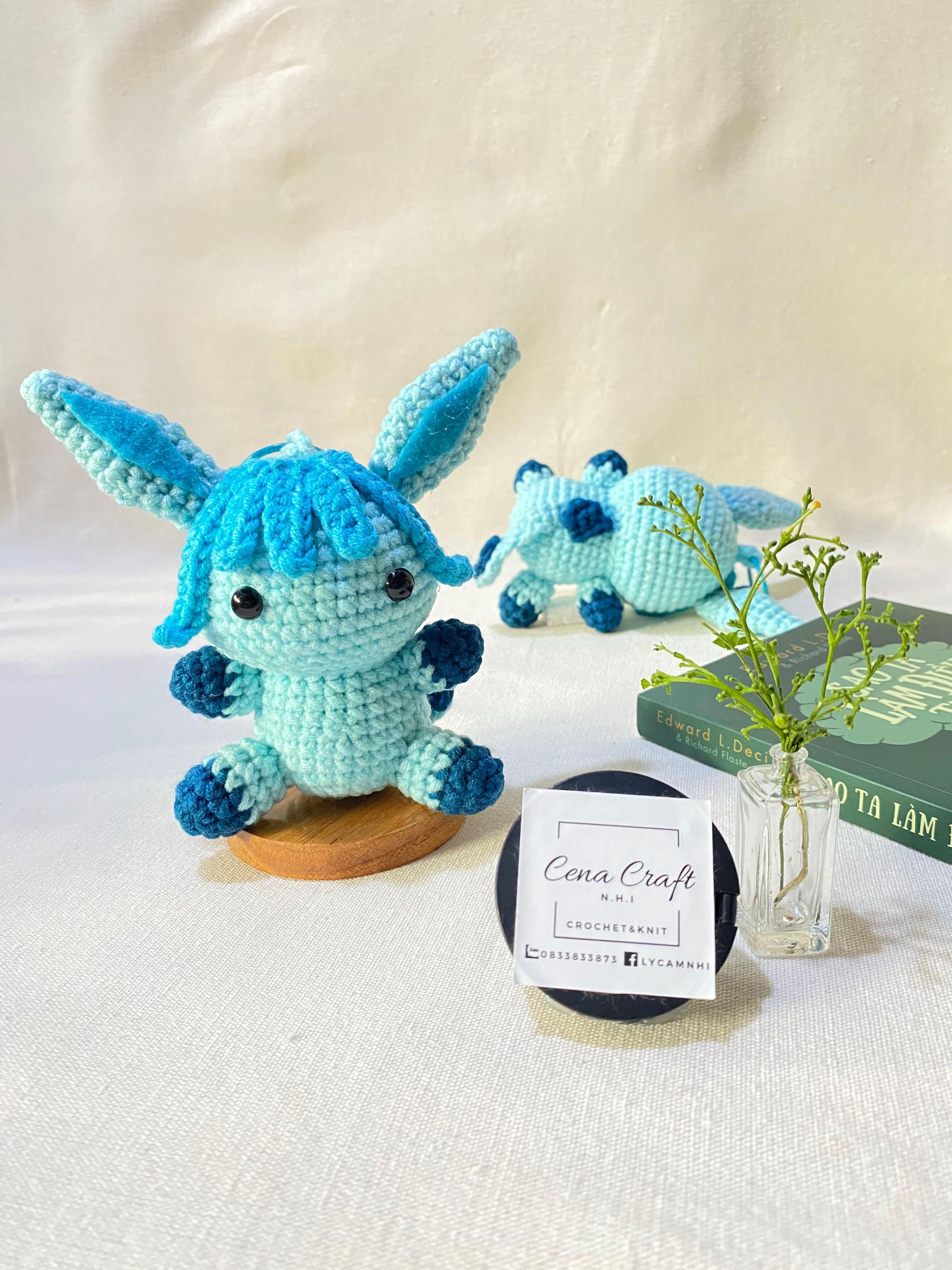 Hướng dẫn móc len nhân vật Glaceon màu xanh