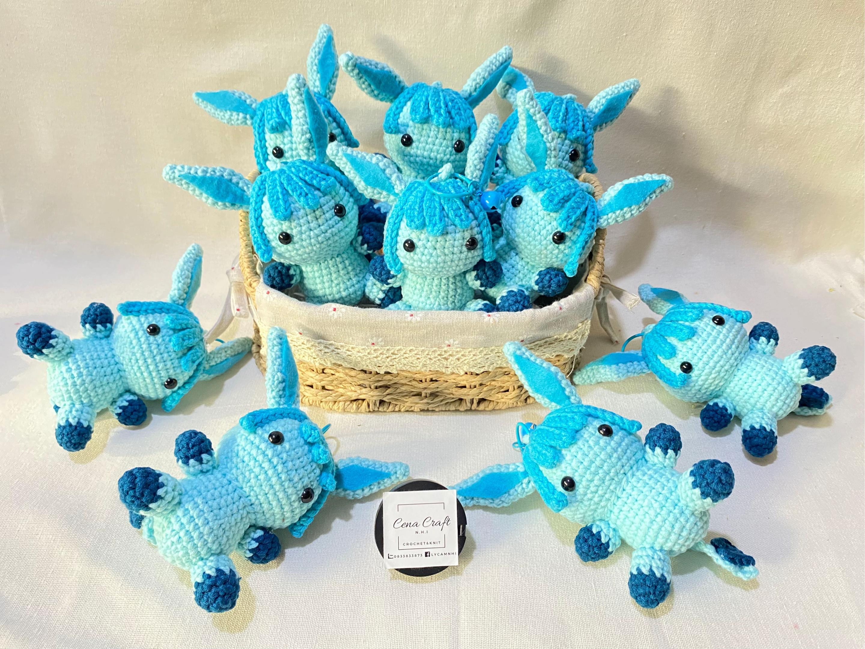 Hướng dẫn móc len nhân vật Glaceon màu xanh