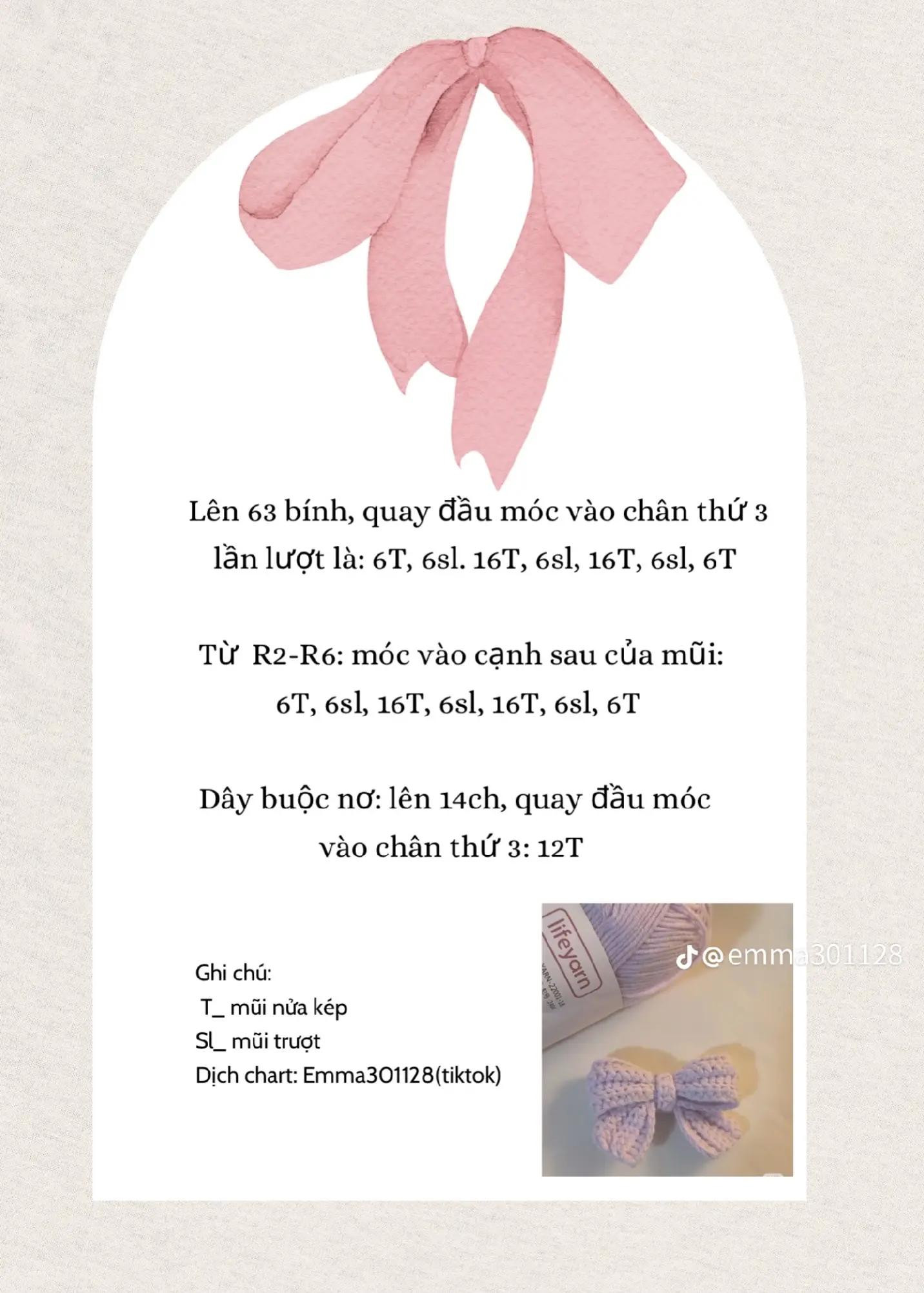 Hướng dẫn móc len nơ mini màu hồng và tím