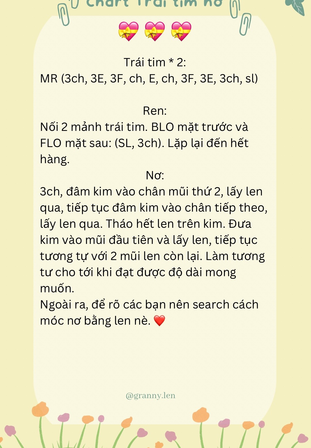 Hướng dẫn móc len nơ trái tim đỏ trắng dễ thương