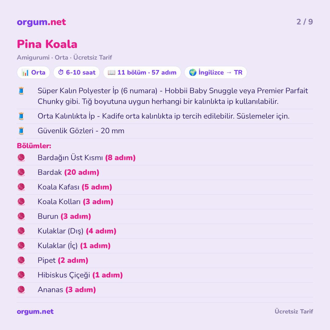 Hướng dẫn móc len Pina Koala: Búp bê gấu túi trong ly dứa với hoa hibiscus và ống hút