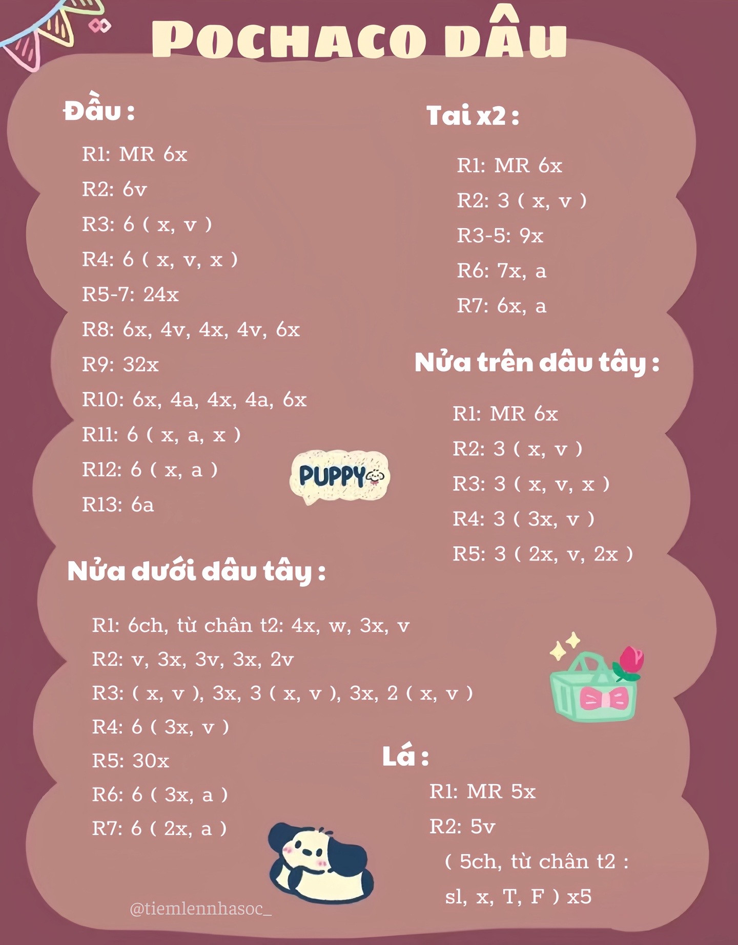 Hướng dẫn móc len Pochaco dâu tây dễ thương