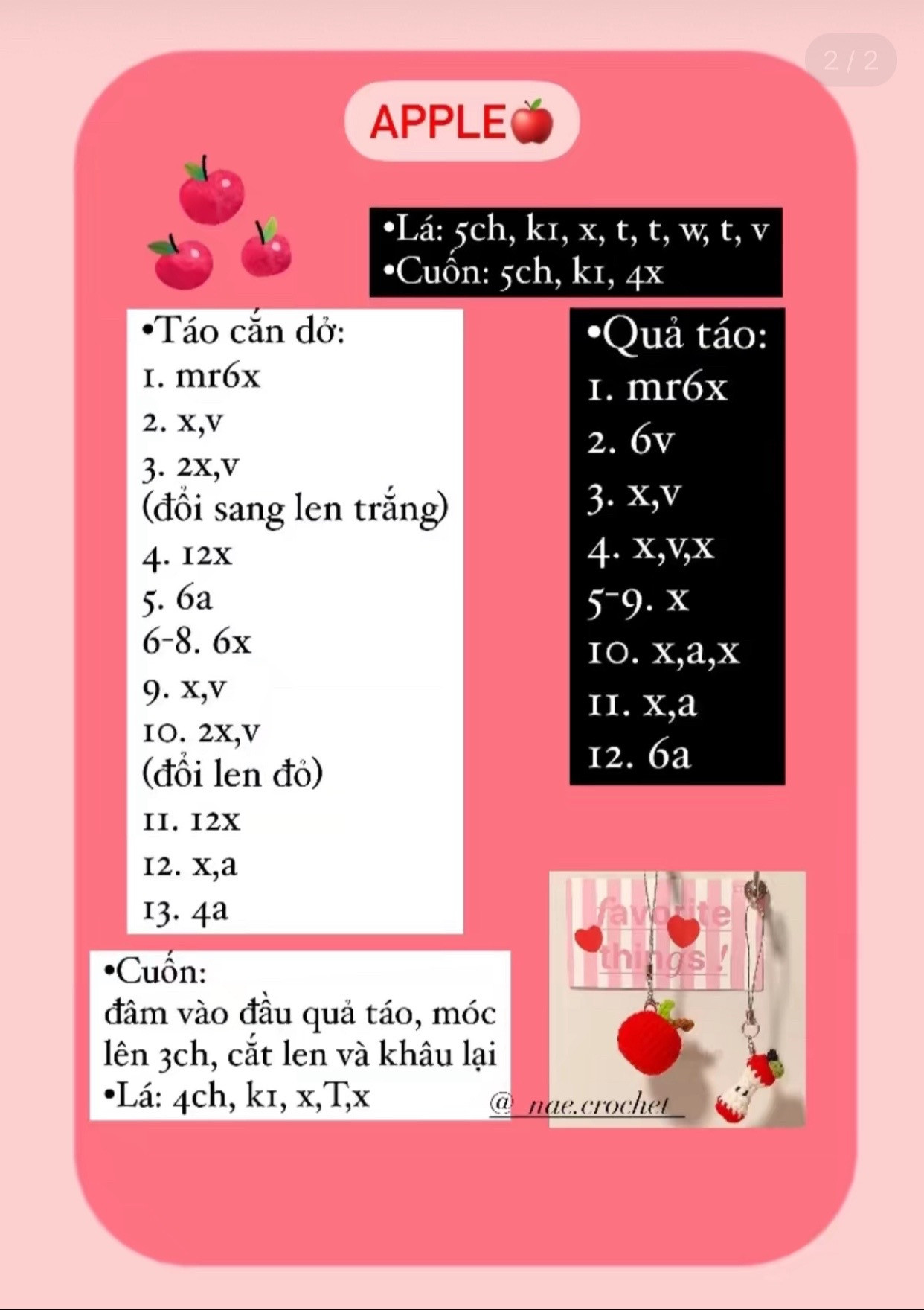 Hướng dẫn móc len quả táo và kẹo táo đỏ trắng dễ thương