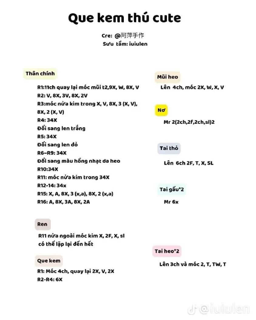 Hướng dẫn móc len que kem thú cute: Heo, Thỏ và Gấu dễ thương