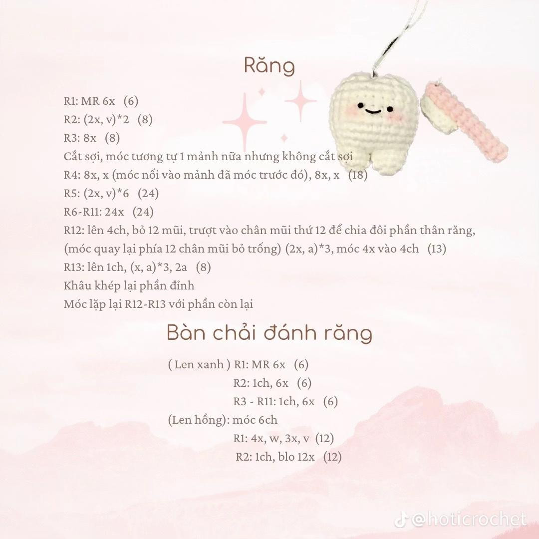 Hướng dẫn móc len Răng và Bàn chải đánh răng dễ thương