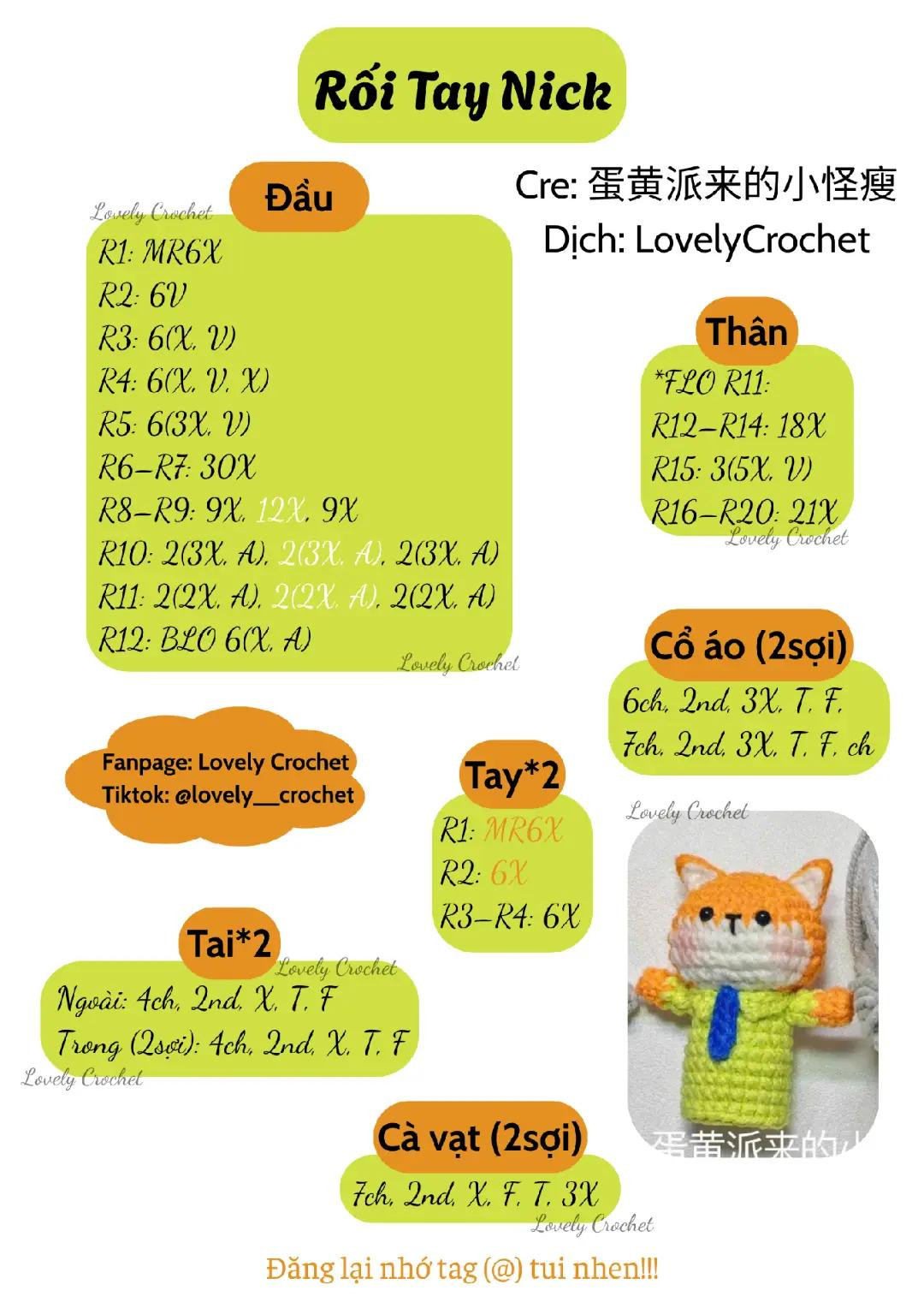 Hướng dẫn móc len Rối Tay Nick & Judy - Zootopia