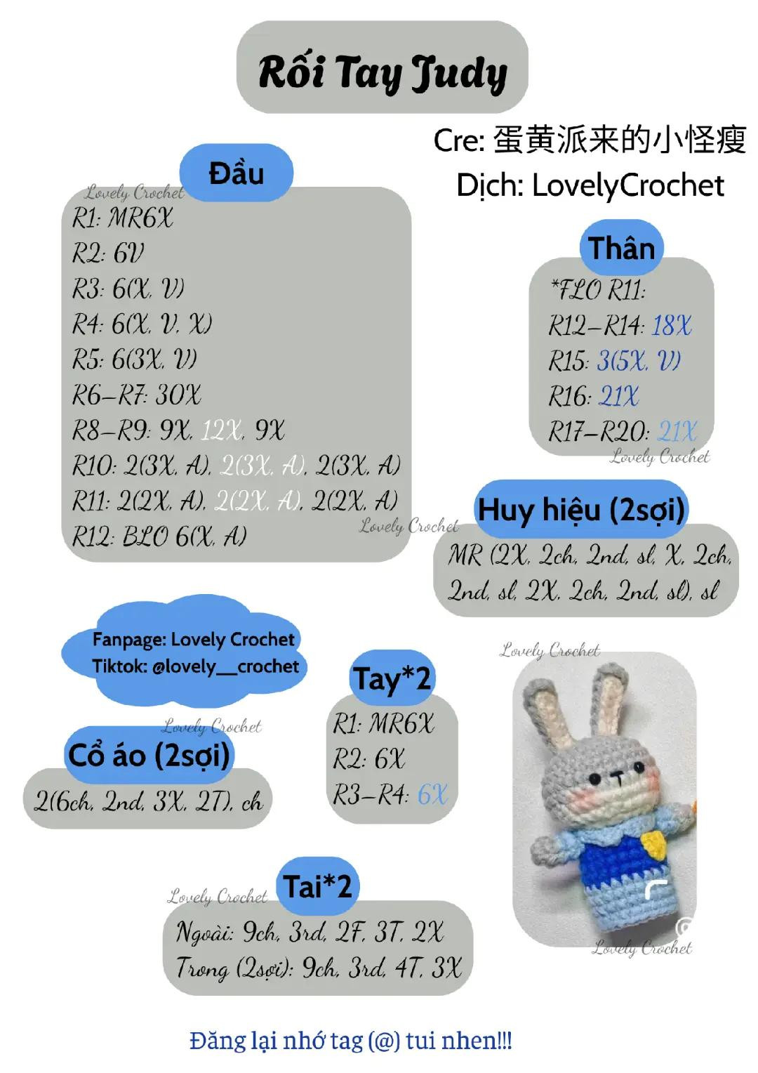 Hướng dẫn móc len Rối Tay Nick & Judy - Zootopia