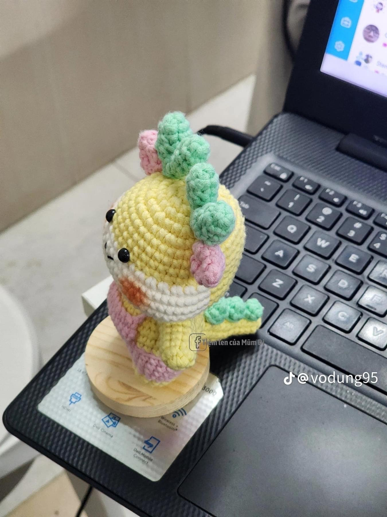 Hướng dẫn móc len rồng vàng mặc quần yếm hồng xanh