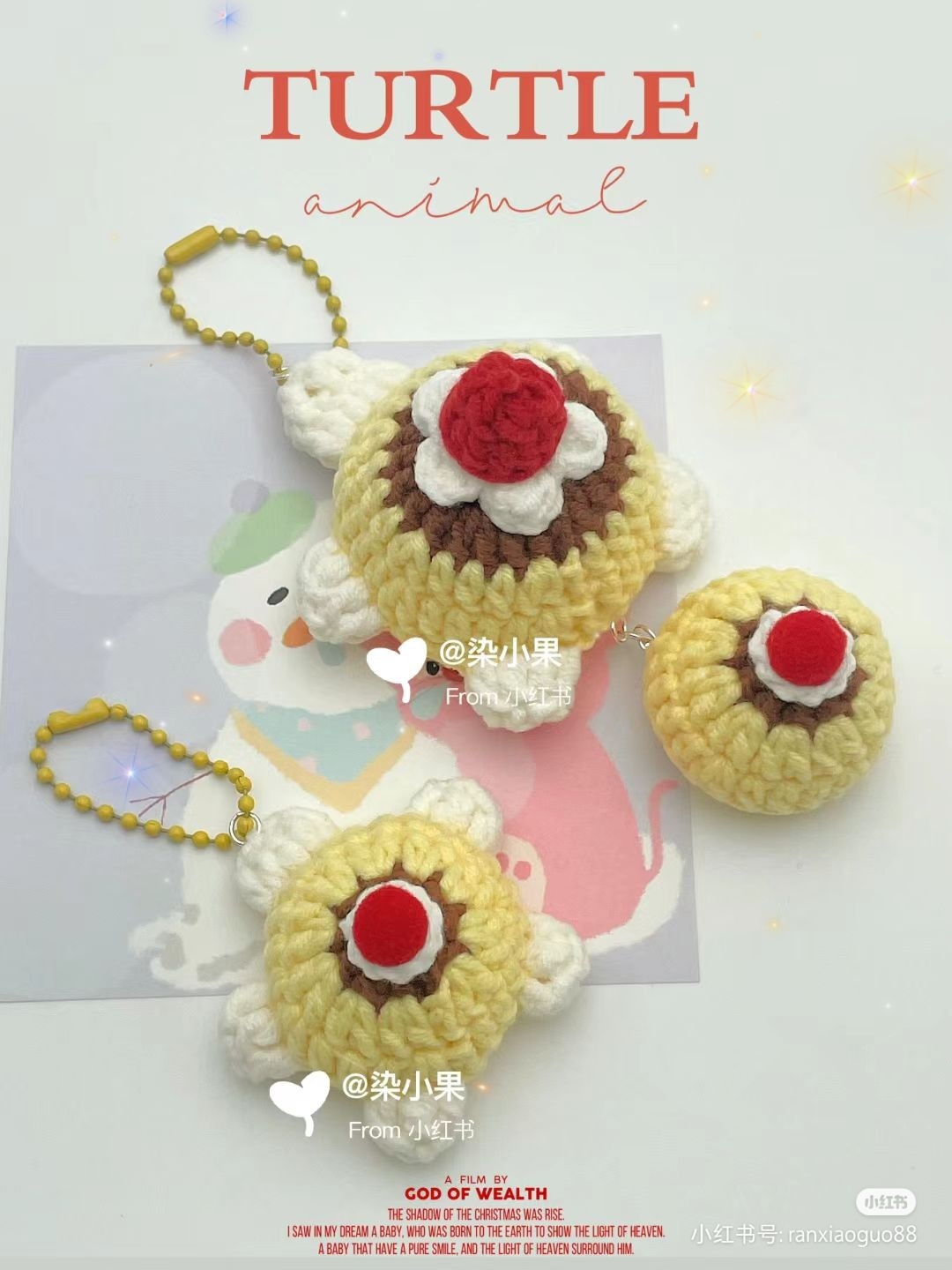 Hướng dẫn móc len rùa trang trí bánh pudding, dâu tây và cà chua