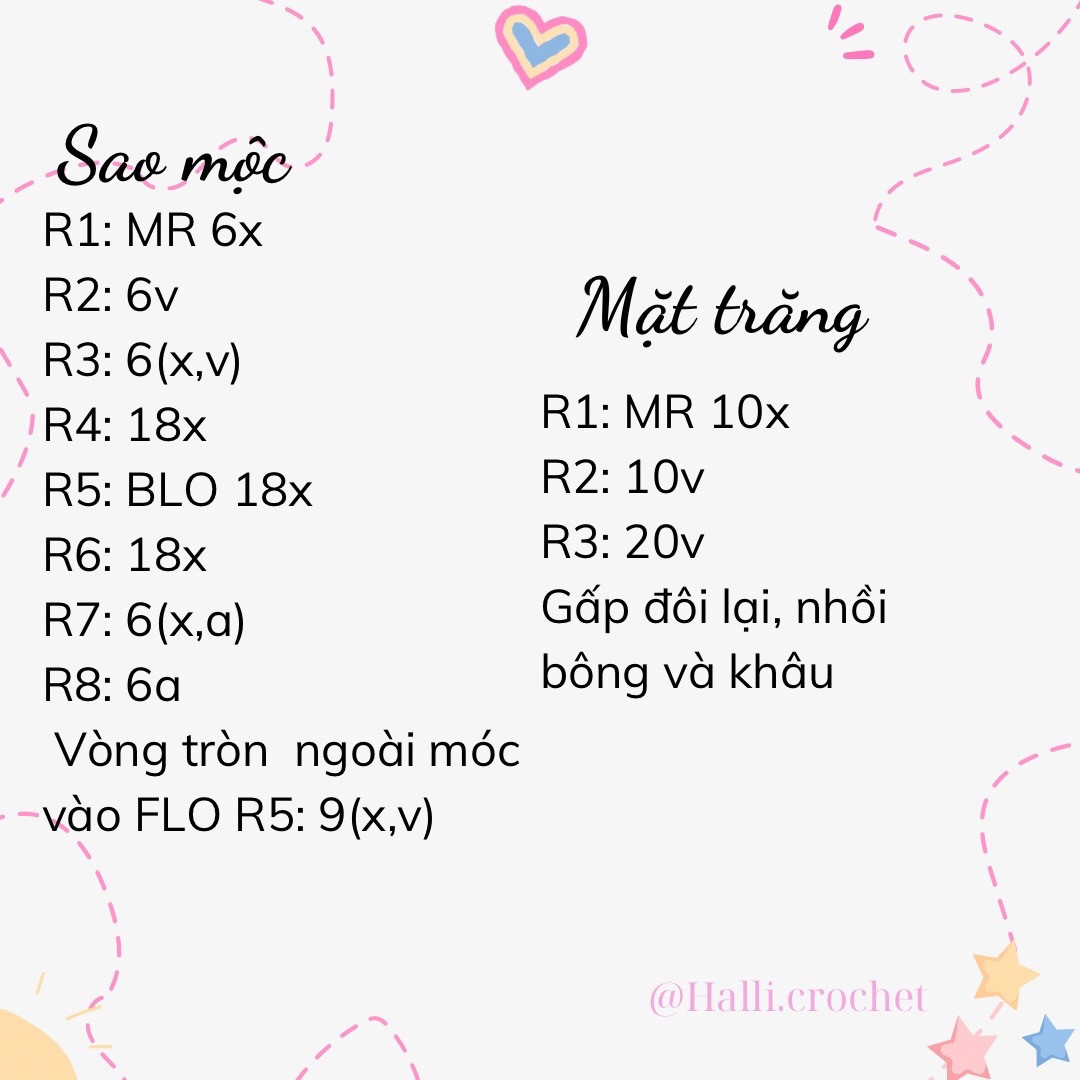 Hướng dẫn móc len Sao mộc và Mặt trăng dễ thương
