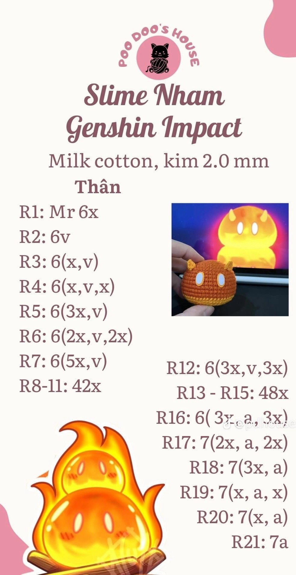 Hướng dẫn móc len Slime Nham và Thảo Genshin Impact chi tiết