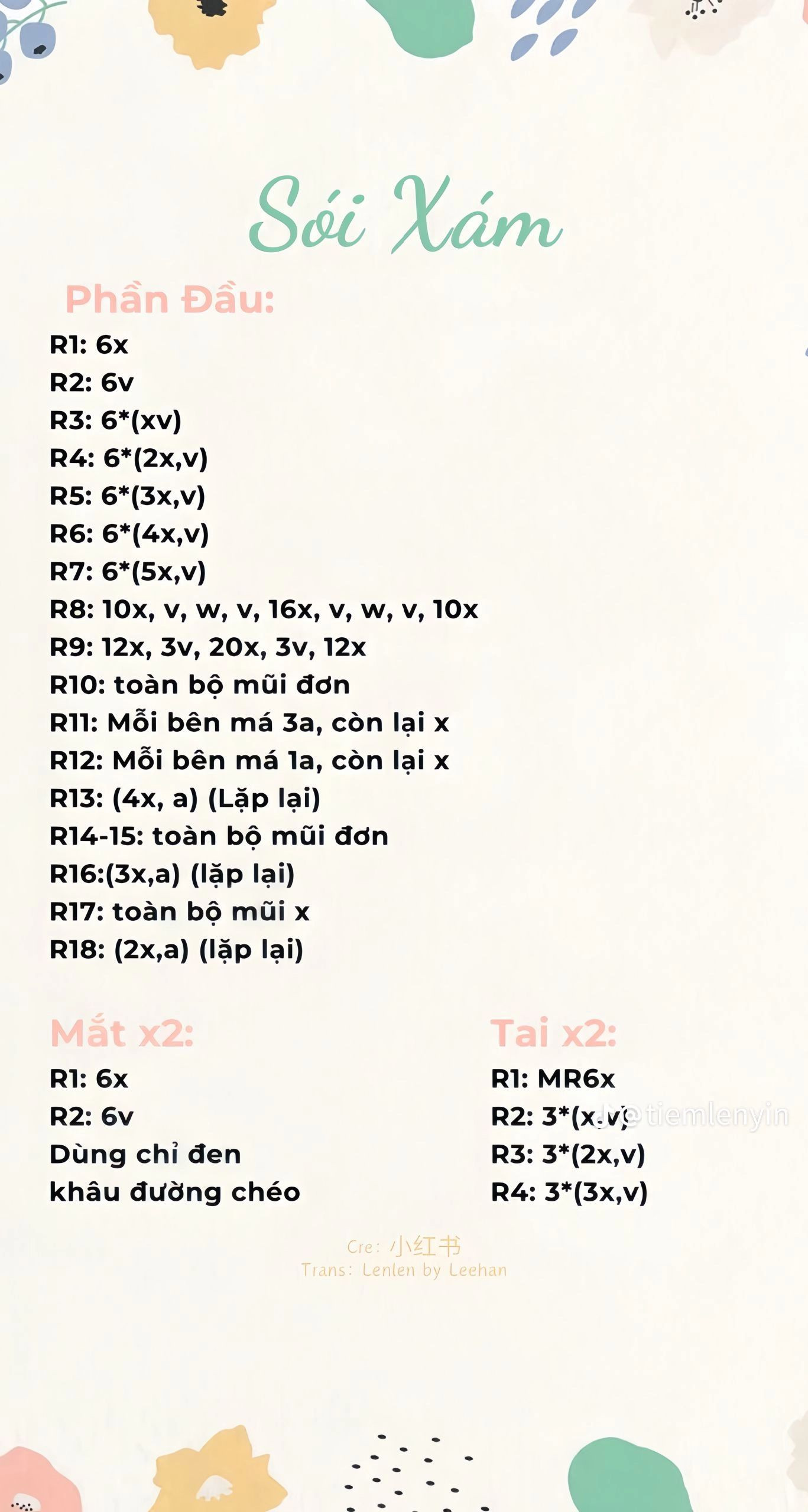 Hướng dẫn móc len Sói Xám (Amigurumi) - Chart tiếng Việt