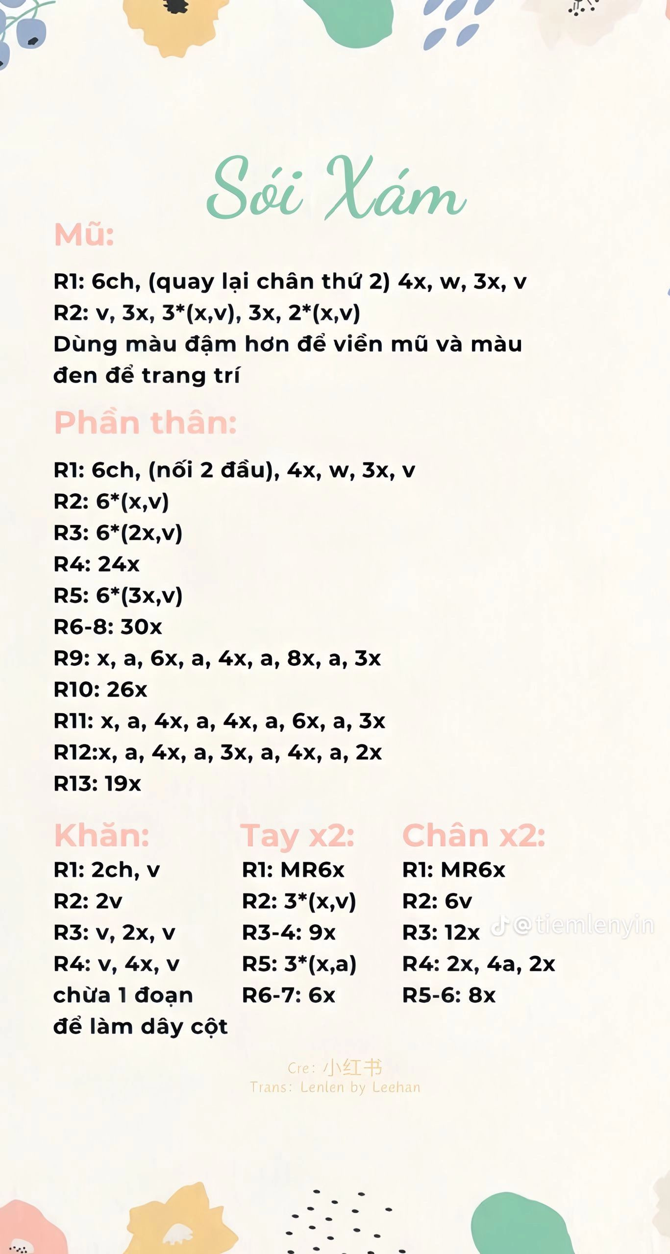 Hướng dẫn móc len Sói Xám (Amigurumi) - Chart tiếng Việt