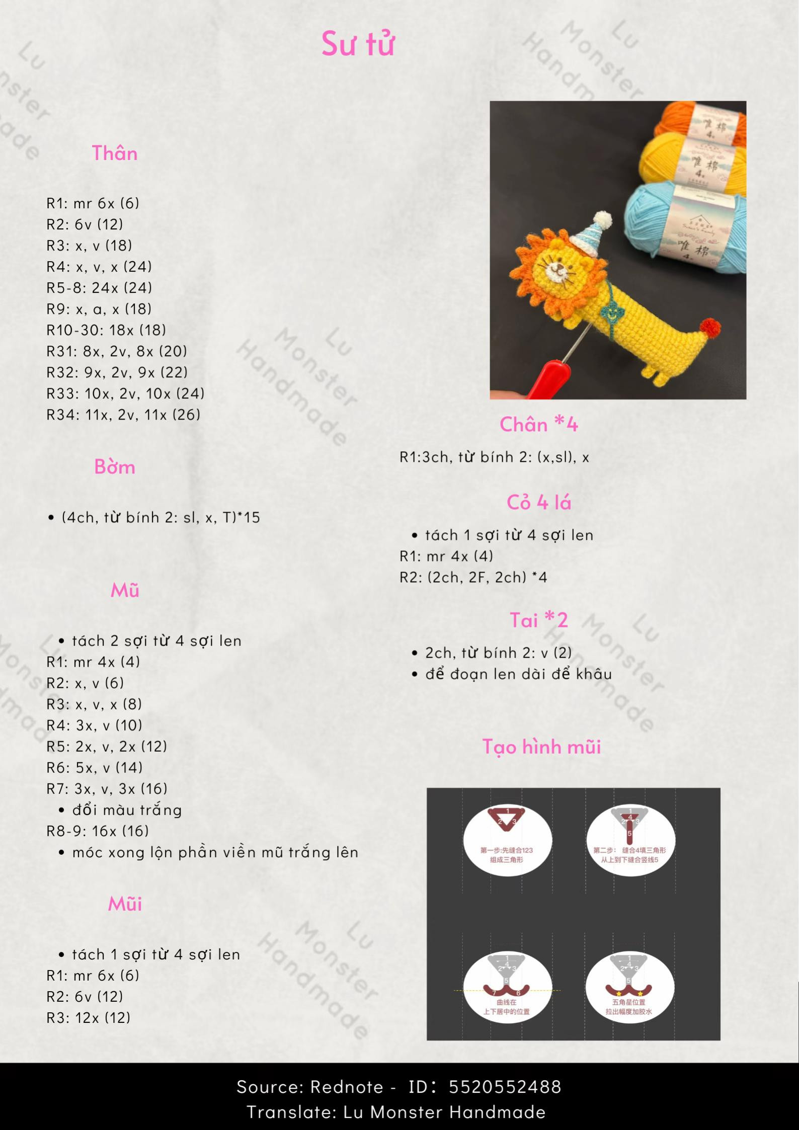 Hướng dẫn móc len sư tử màu vàng dễ thương