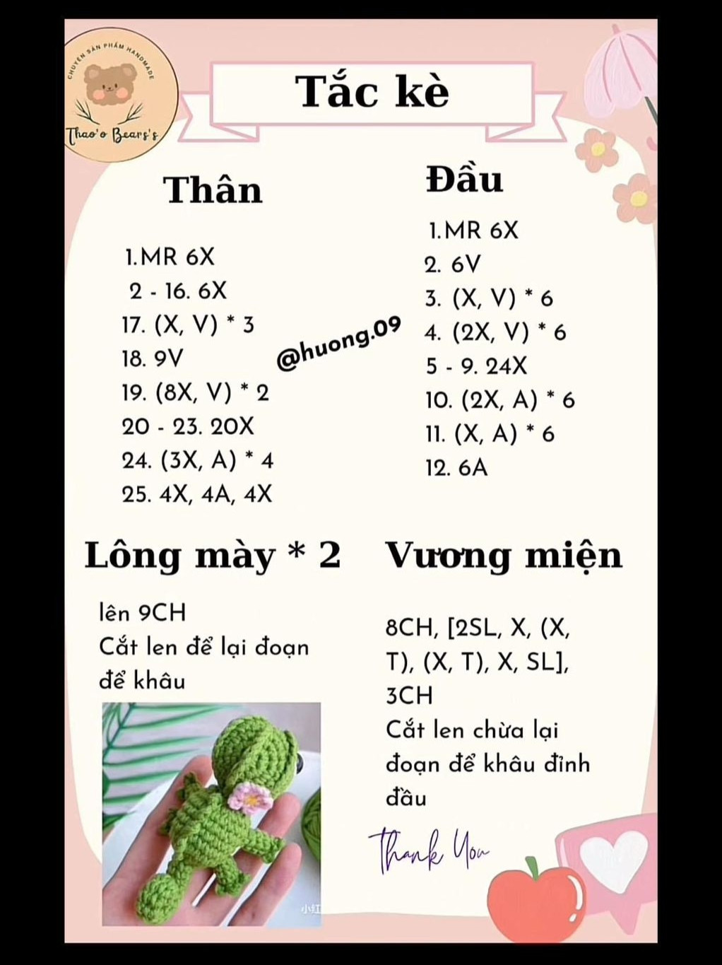 Hướng dẫn móc len Tắc kè xanh dễ thương