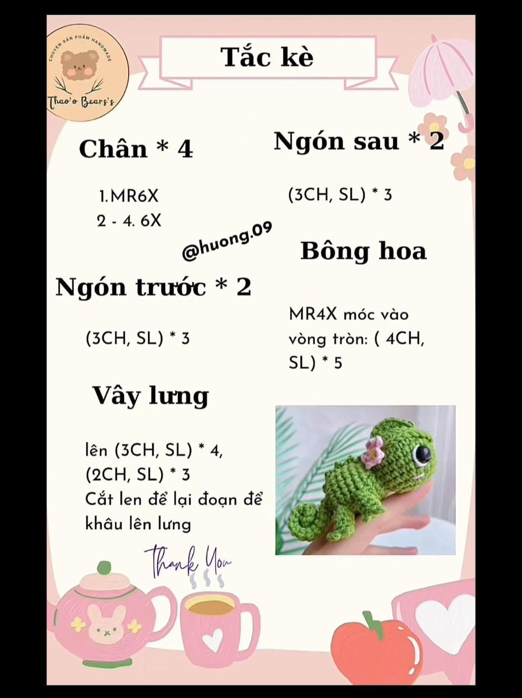 Hướng dẫn móc len Tắc kè xanh dễ thương