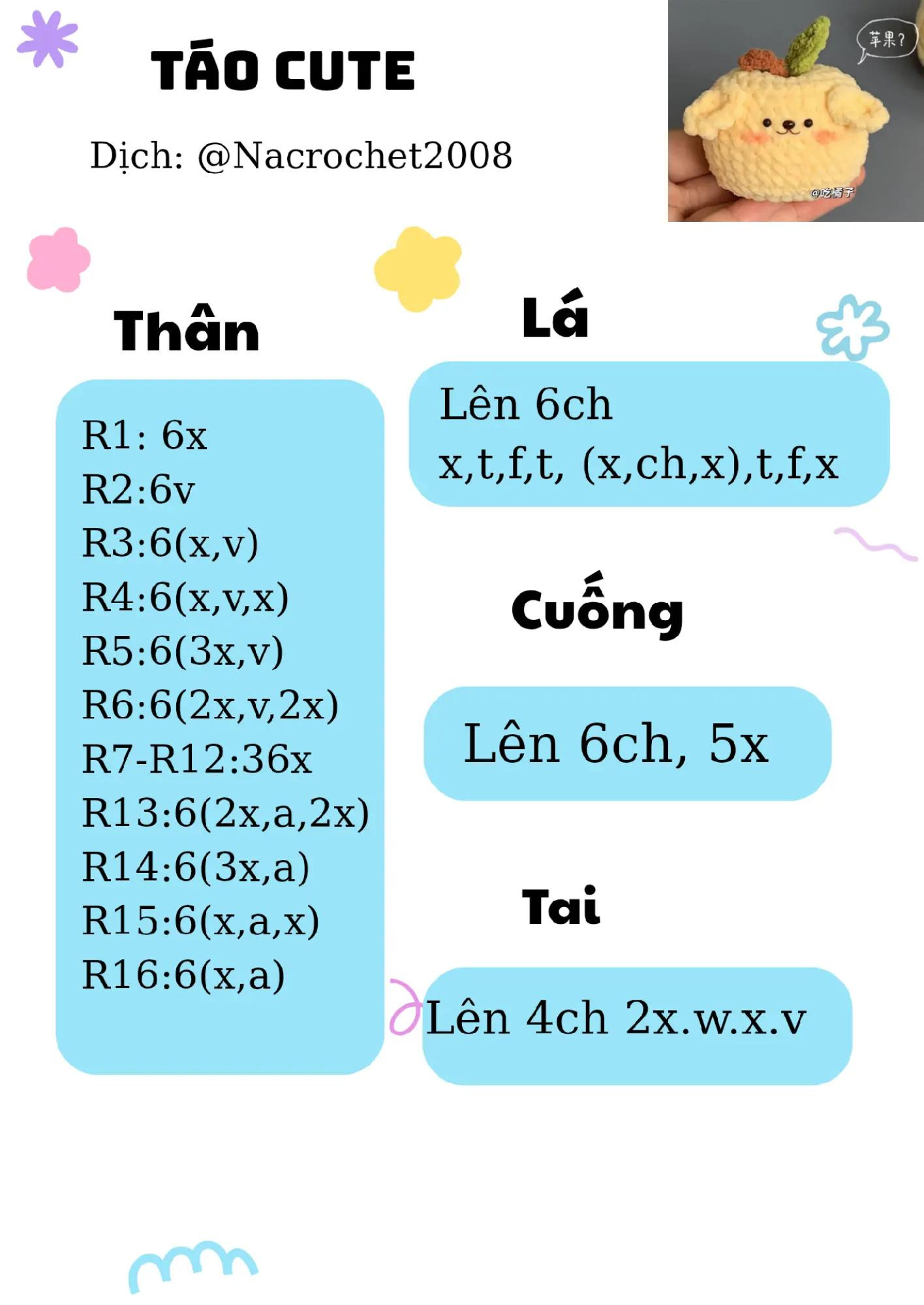 Hướng dẫn móc len Táo Cute hình gấu vàng dễ thương