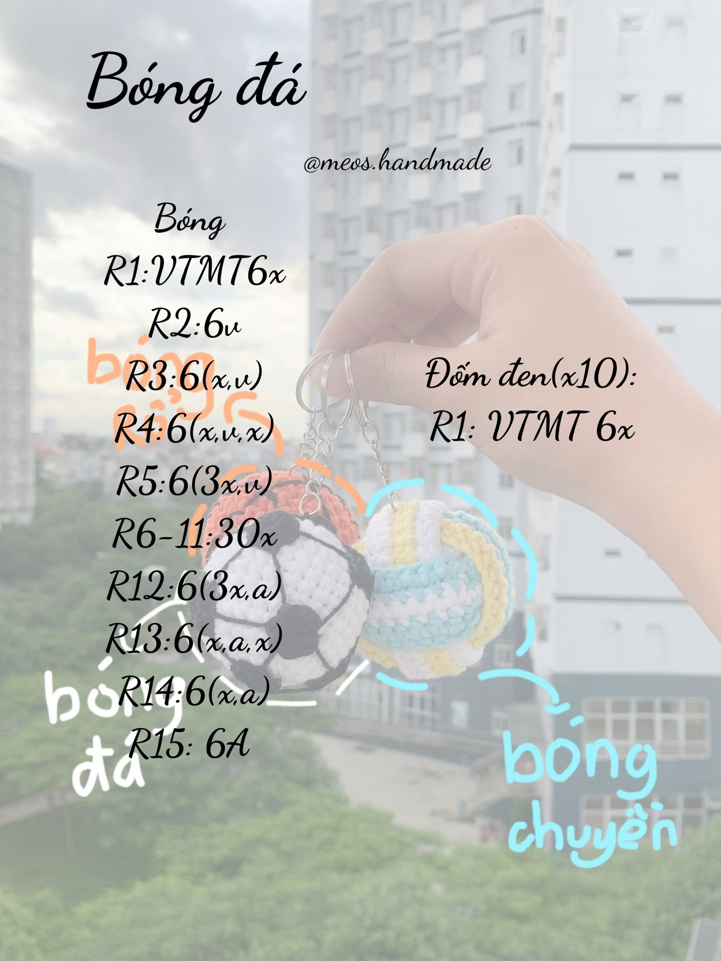 Hướng dẫn móc len tạo hình quả bóng rổ, bóng đá và bóng chuyền làm đồ trang trí