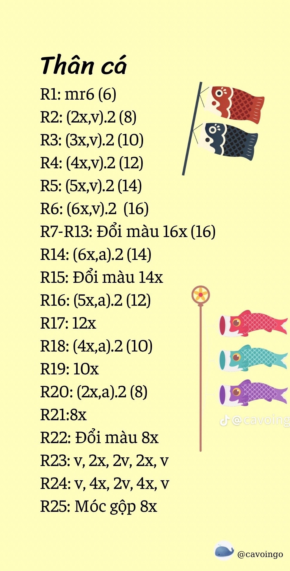 Hướng dẫn móc len thân cá nhiều màu sắc dễ thương