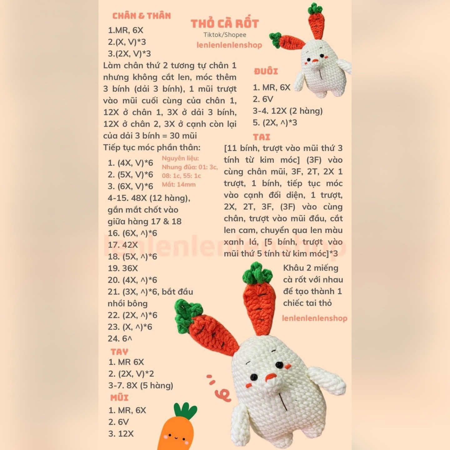 Hướng dẫn móc len Thỏ Cà Rốt dễ thương