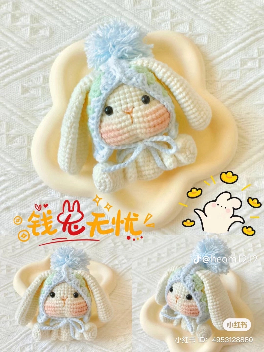 Hướng dẫn móc len thỏ dễ thương màu xanh pastel và kem