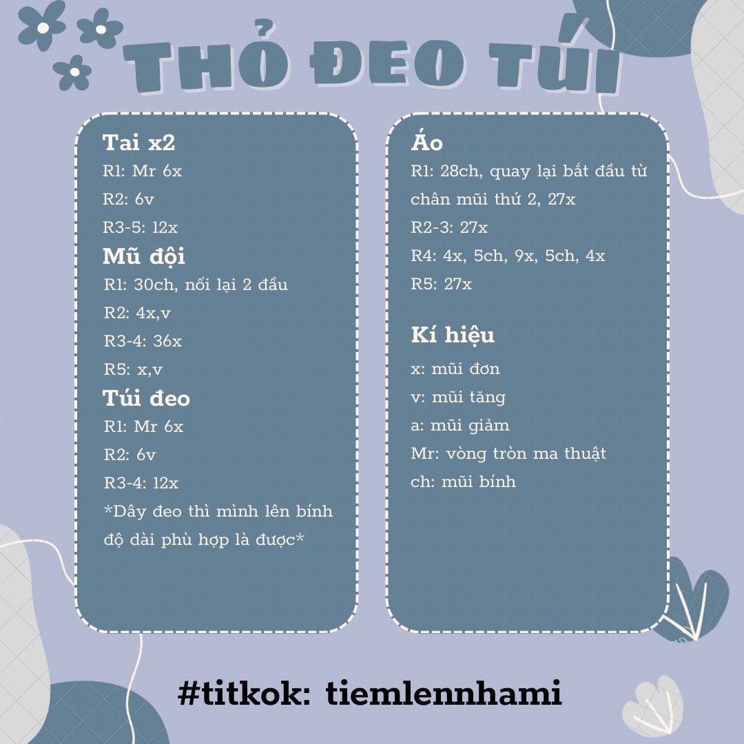 Hướng dẫn móc len Thỏ đeo túi dễ thương