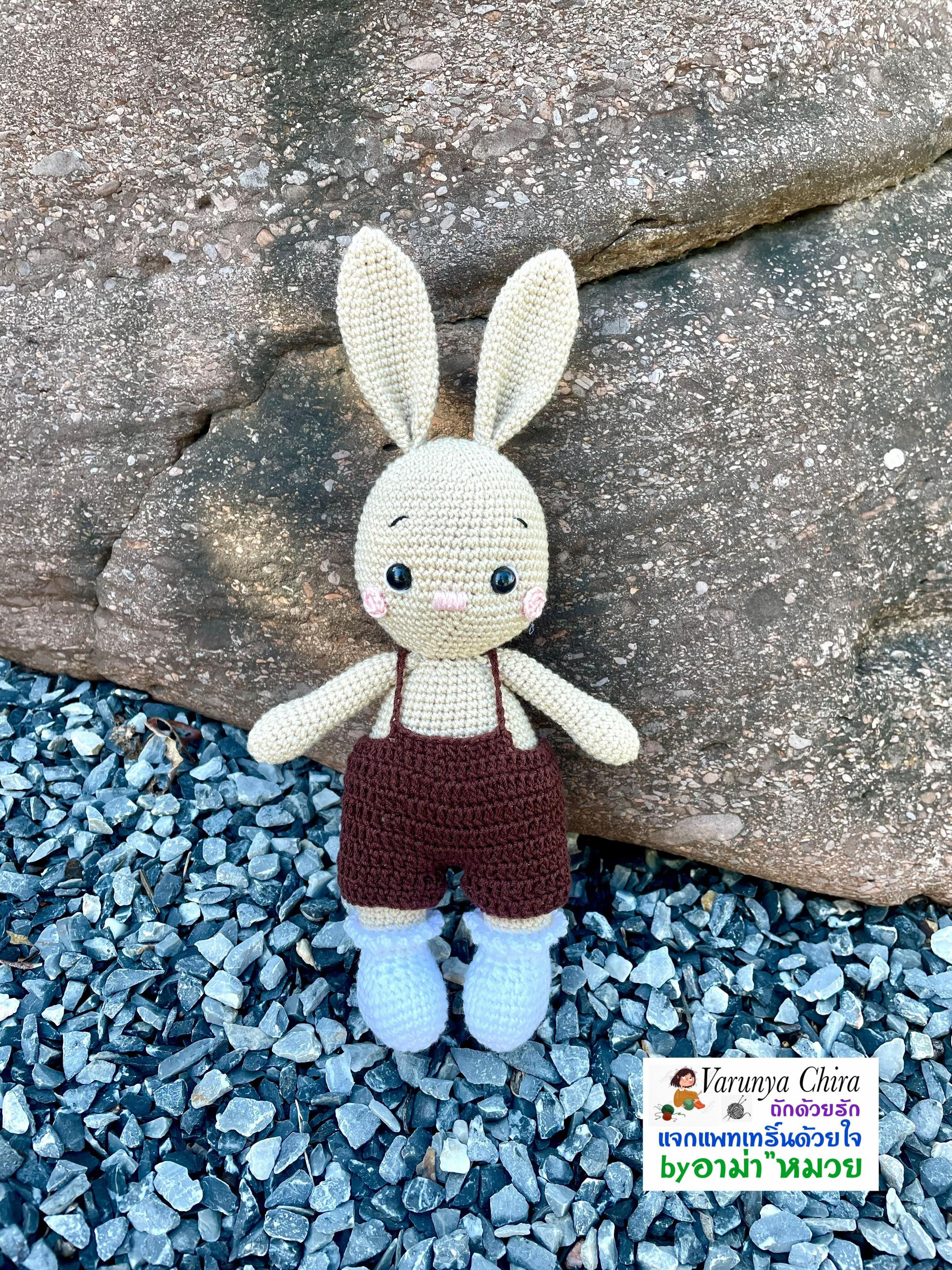 Hướng dẫn móc len thỏ mặc quần tuxedo màu nâu