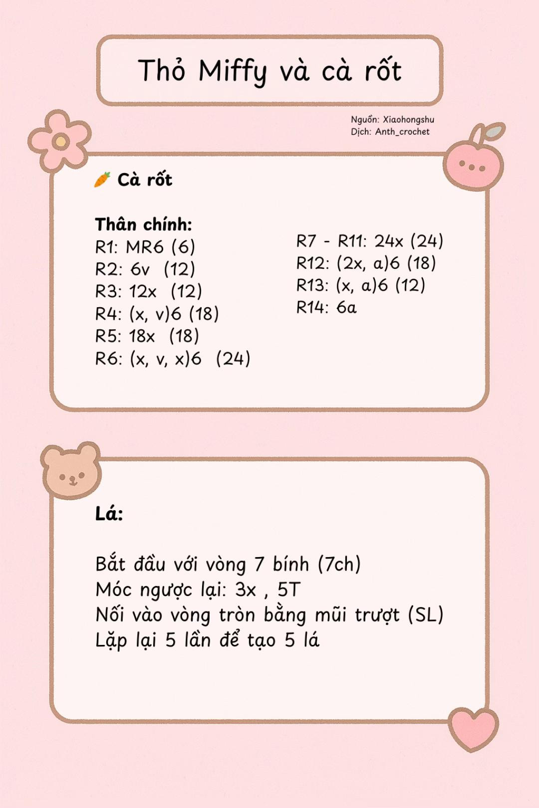 Hướng dẫn móc len Thỏ Miffy và cà rốt dễ thương