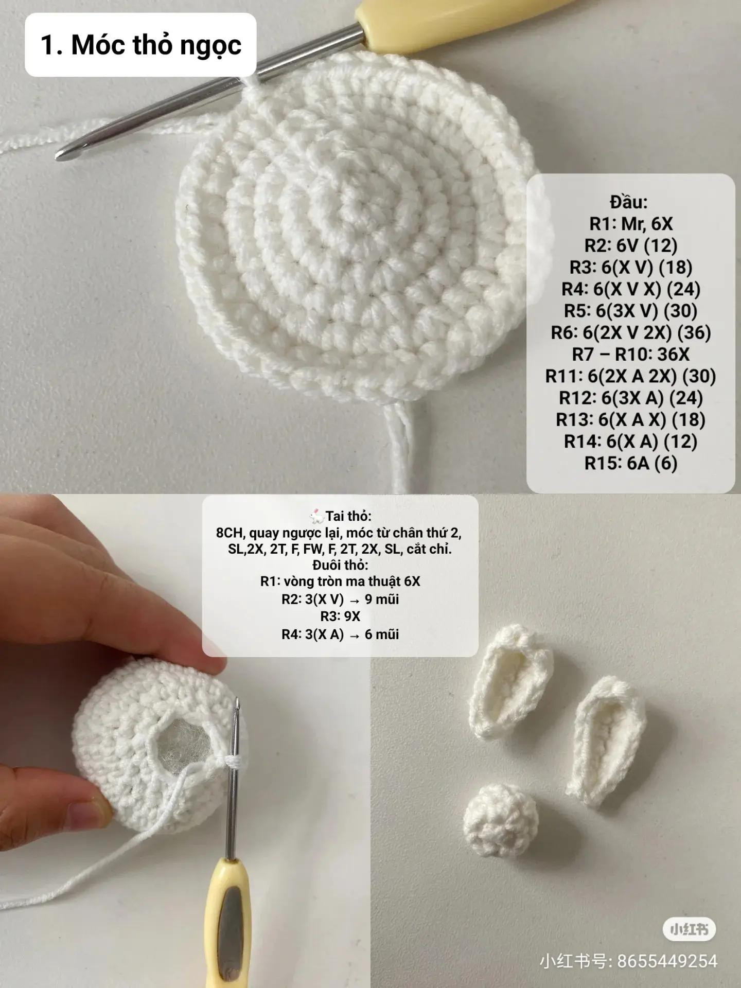 Hướng dẫn móc len Thỏ ngọc hoa sen dễ thương