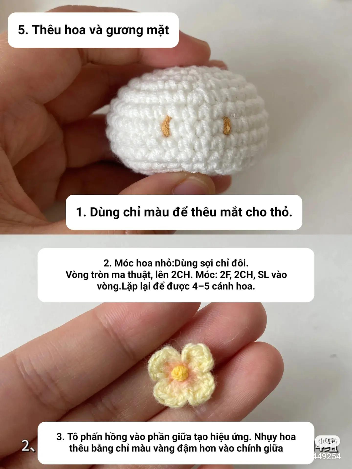 Hướng dẫn móc len Thỏ ngọc hoa sen dễ thương