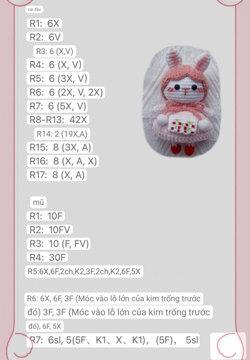 Hướng dẫn móc len Thỏ Phục vụ màu hồng trắng dễ thương