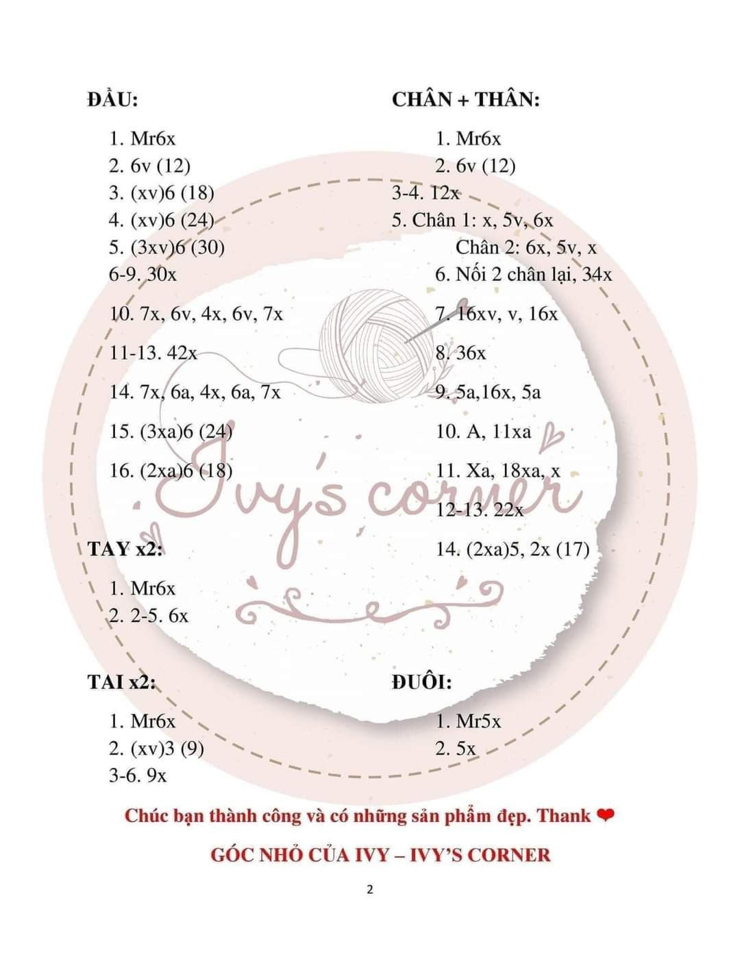 Hướng dẫn móc len Thỏ Siêu Vòng 3 - Chart chi tiết