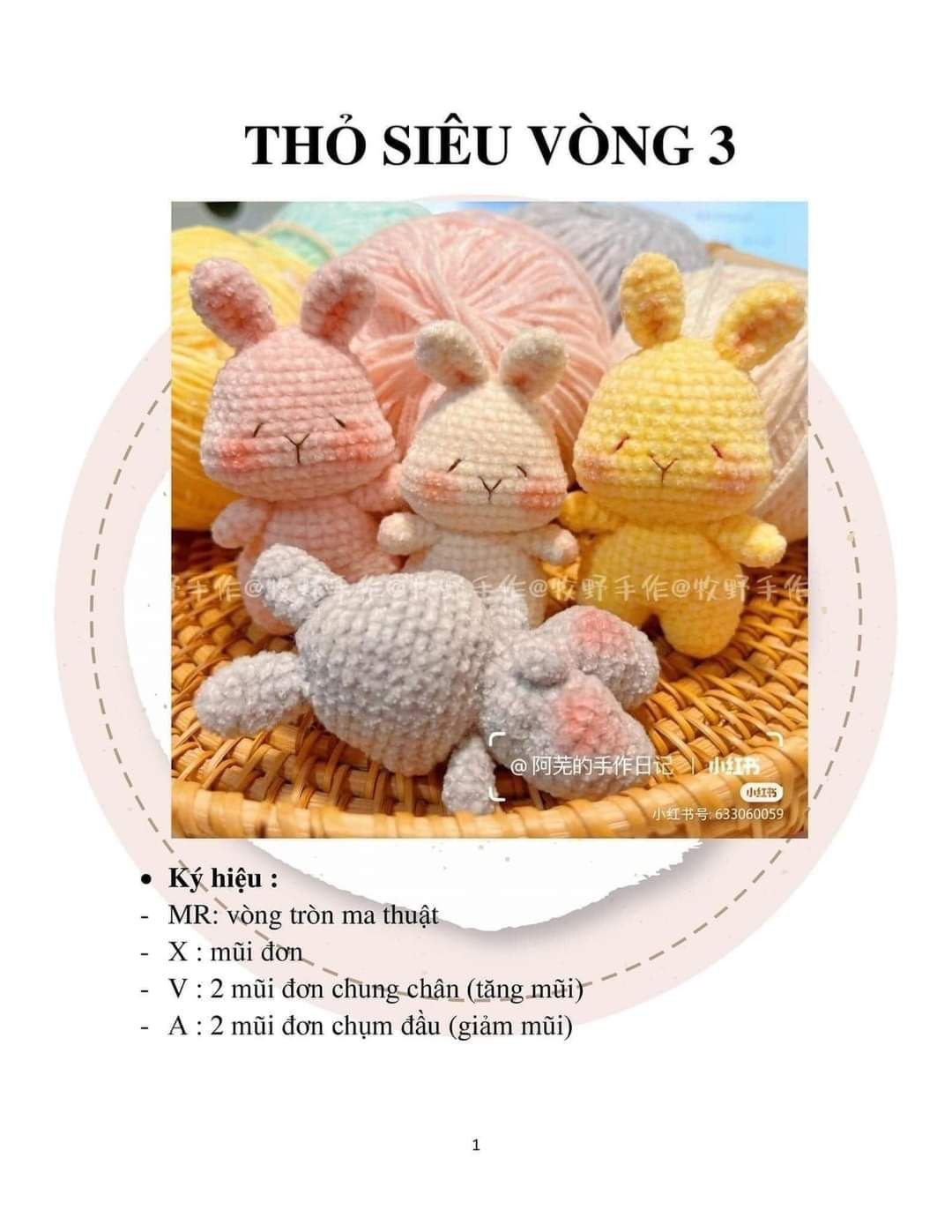 Hướng dẫn móc len Thỏ Siêu Vòng 3 - Chart chi tiết