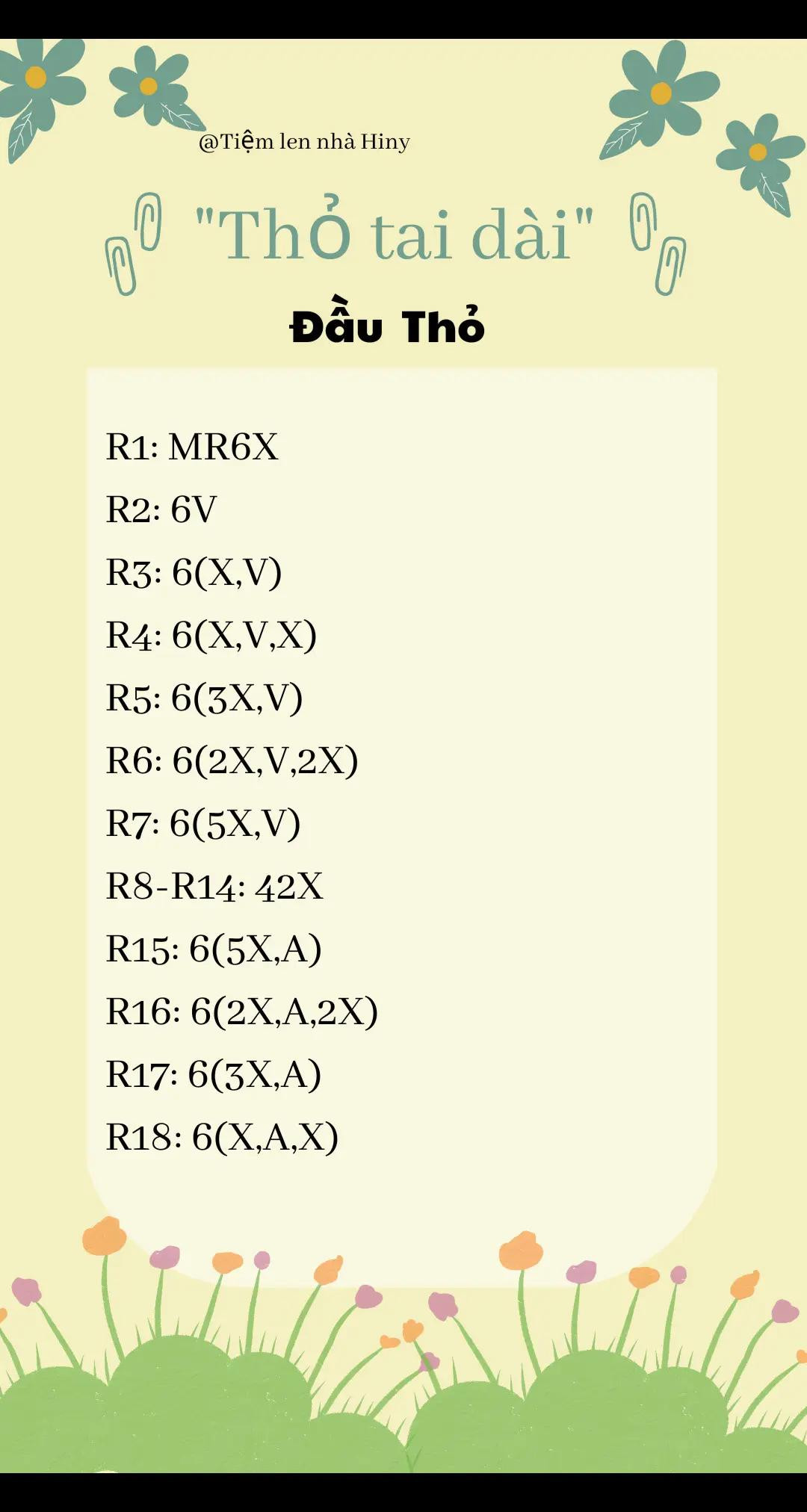 Hướng dẫn móc len Thỏ tai dài: Chart chi tiết phần nón, tai, chân, thân và đầu