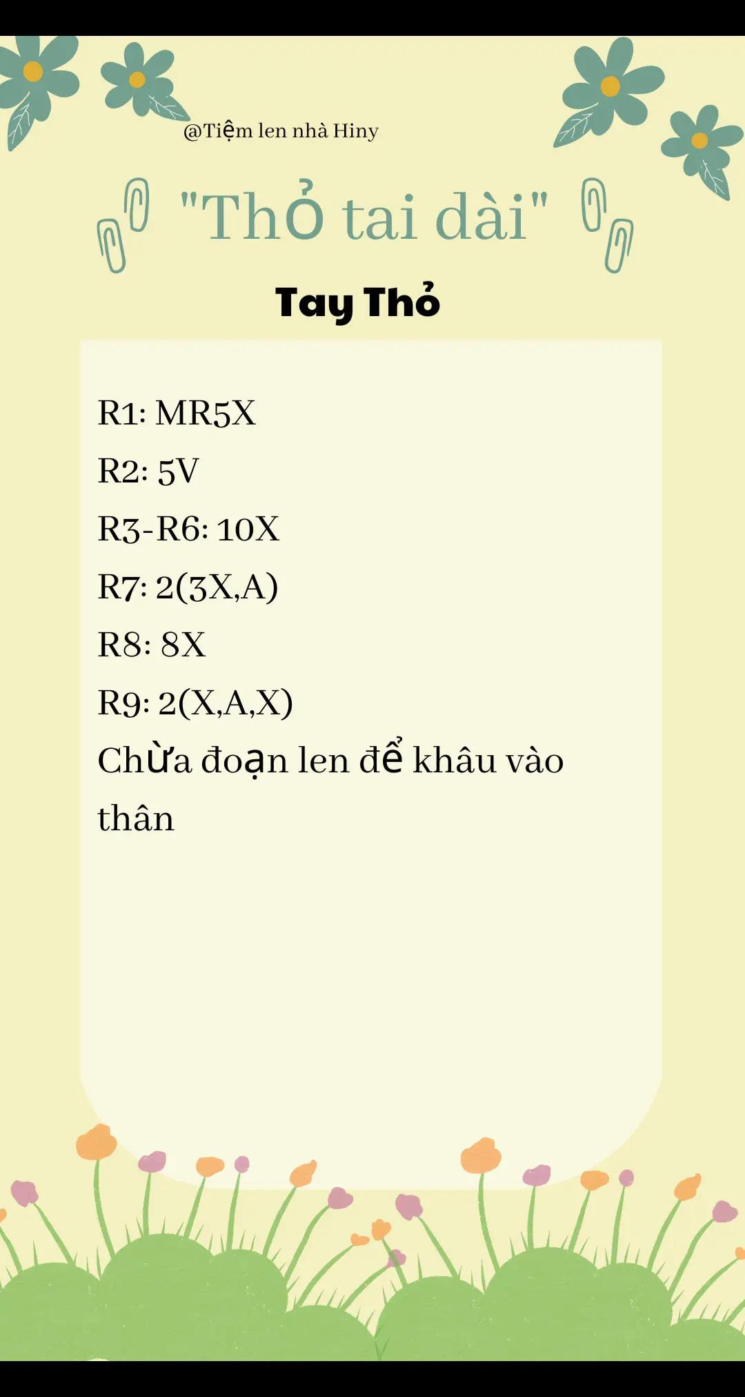 Hướng dẫn móc len Thỏ tai dài: Chart chi tiết phần nón, tai, chân, thân và đầu