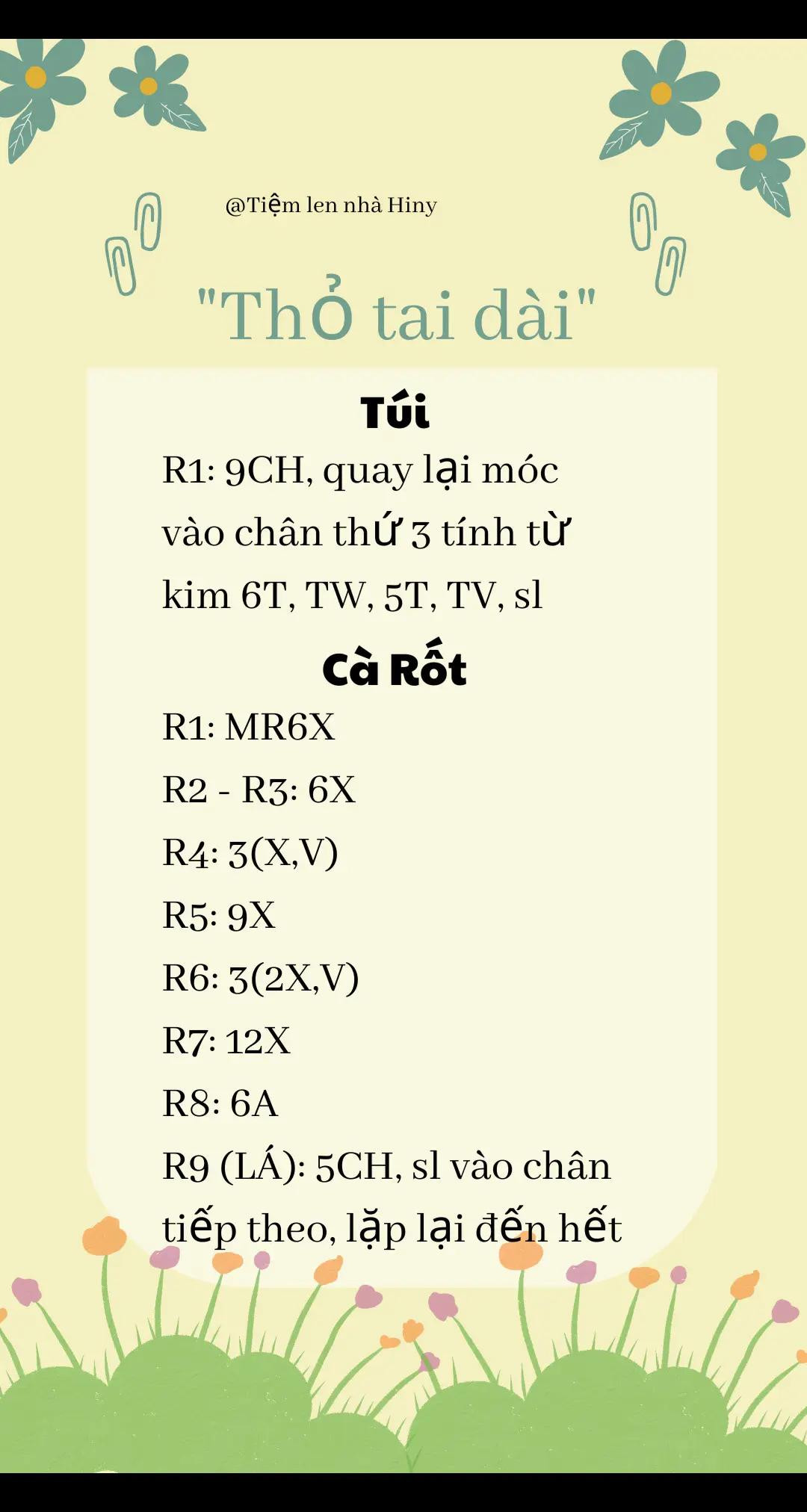 Hướng dẫn móc len Thỏ tai dài: Chart chi tiết phần nón, tai, chân, thân và đầu