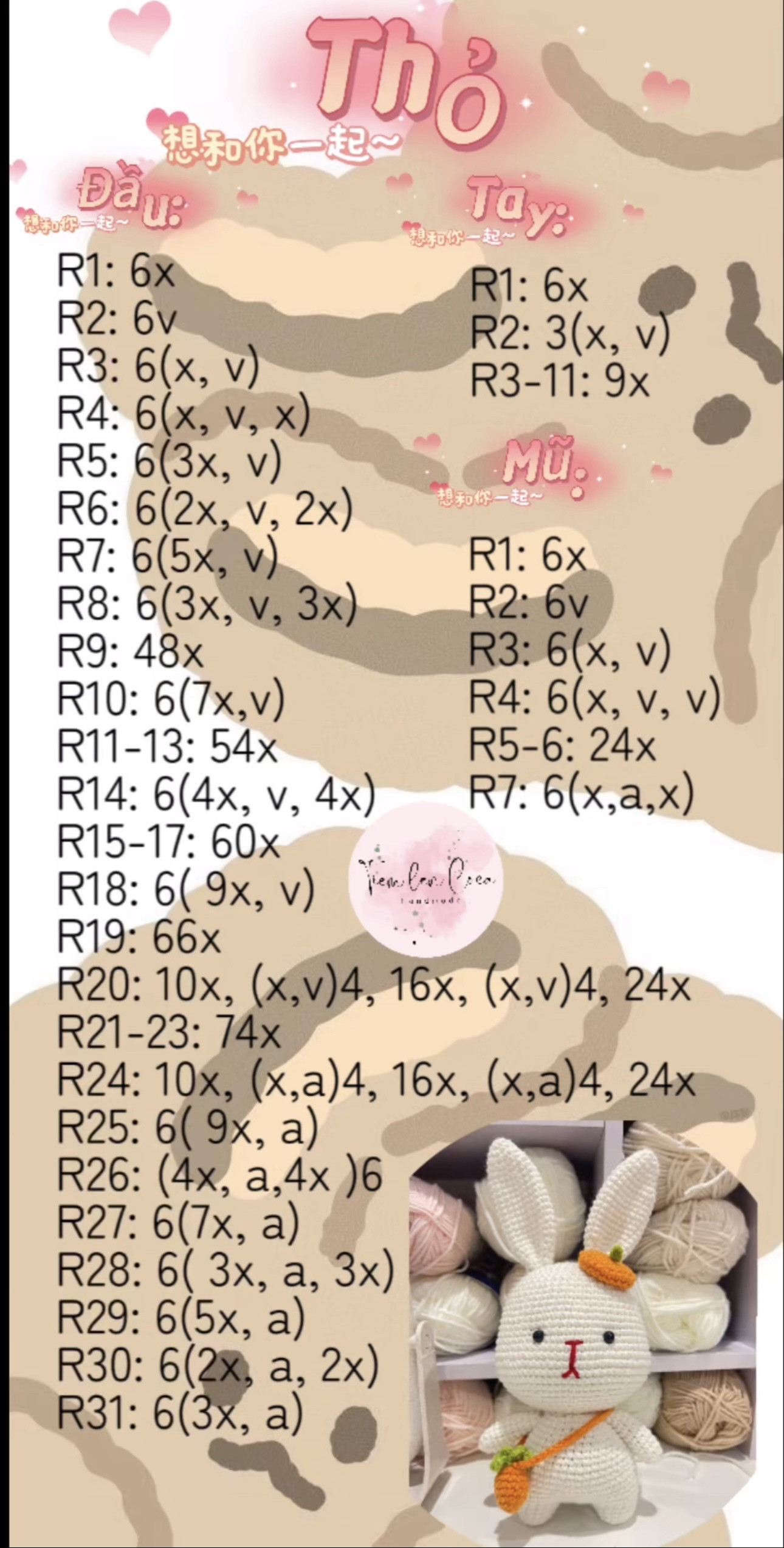 Hướng dẫn móc len Thỏ trắng dễ thương đeo túi cà rốt