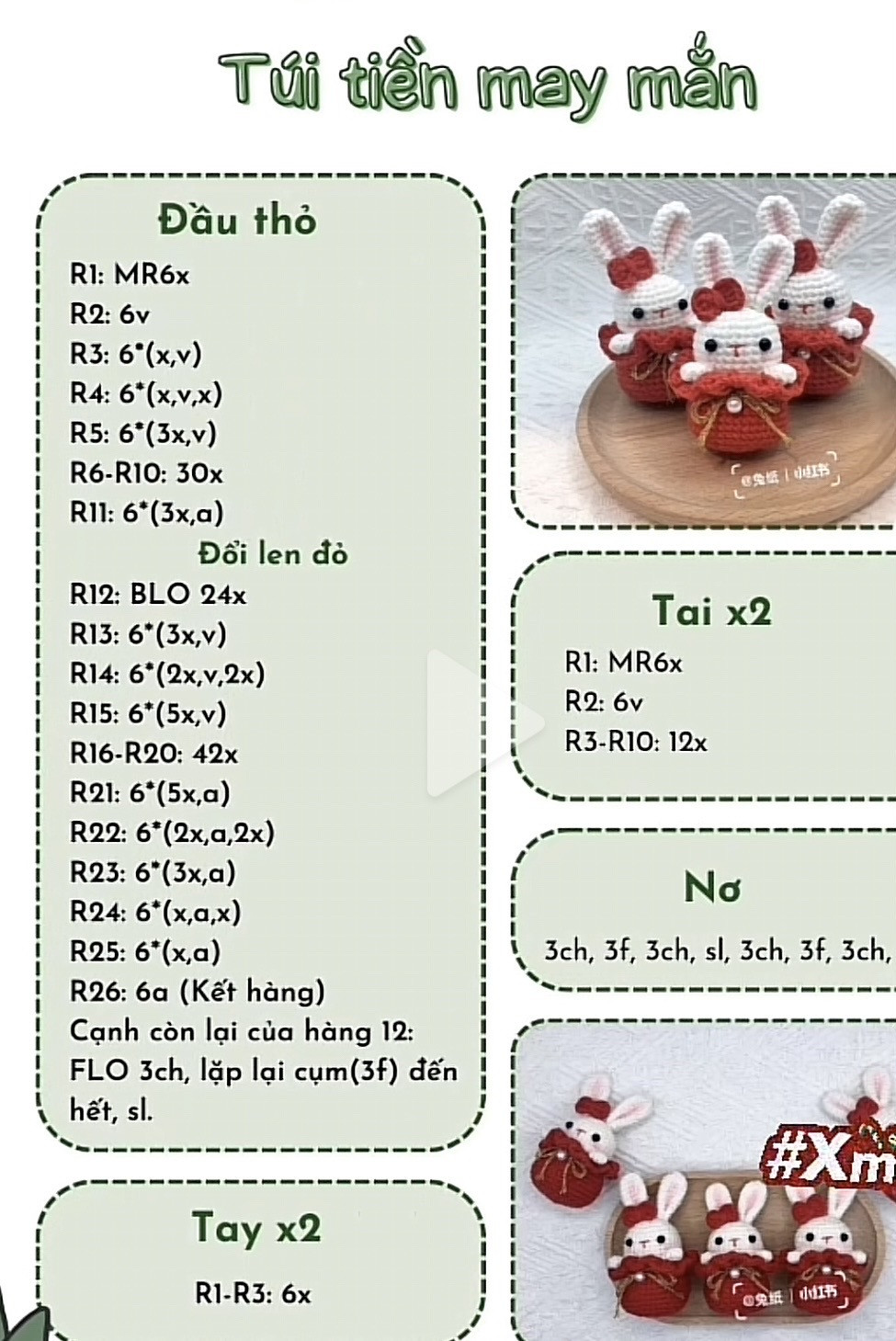 Hướng dẫn móc len thỏ trong túi tiền may mắn