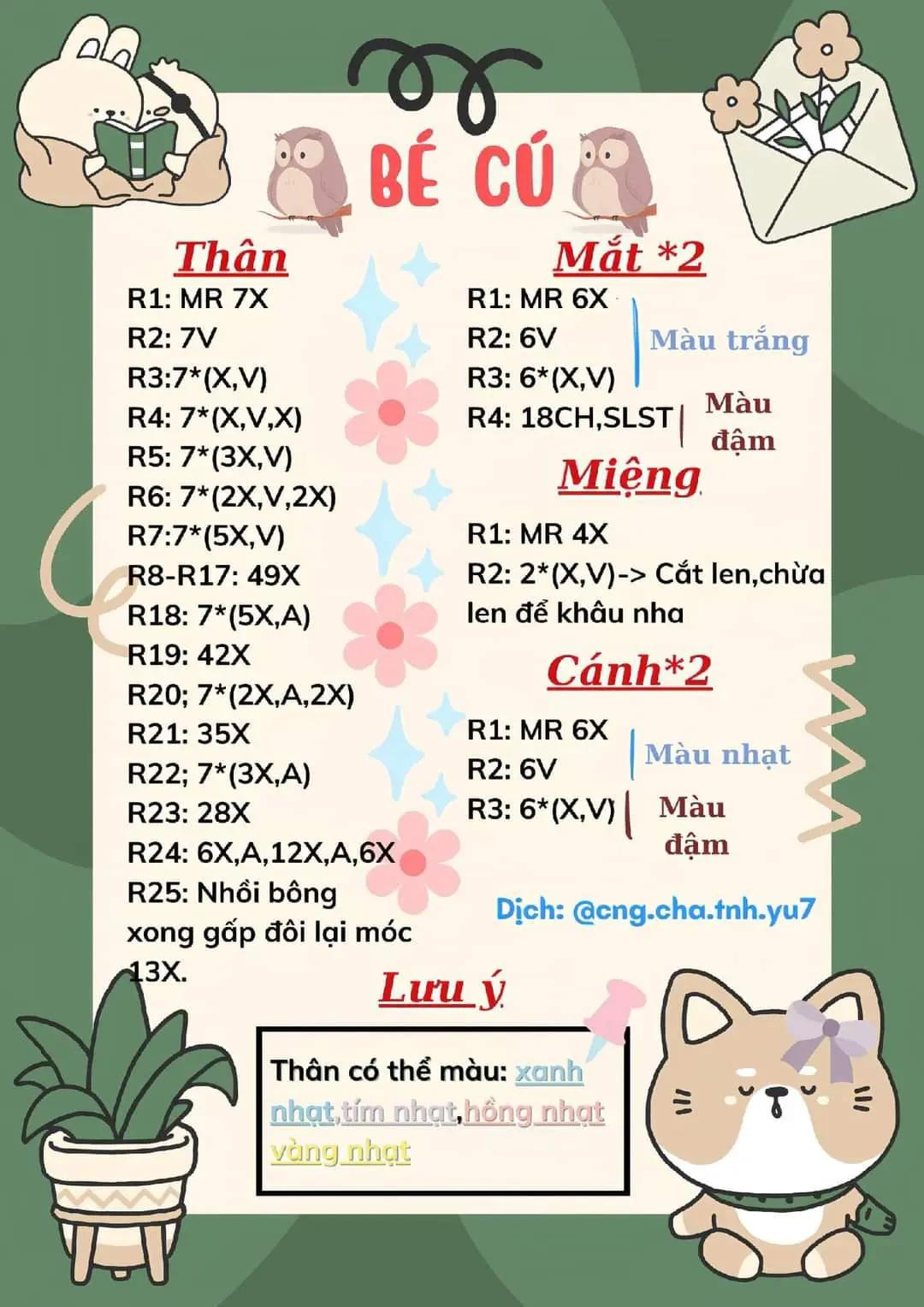 Hướng dẫn móc len Thú Mini và Mochi Mini dạng trái cây dễ thương, bao gồm các mẫu voi, gấu, heo, chó Pudding và mận, dâu, cam