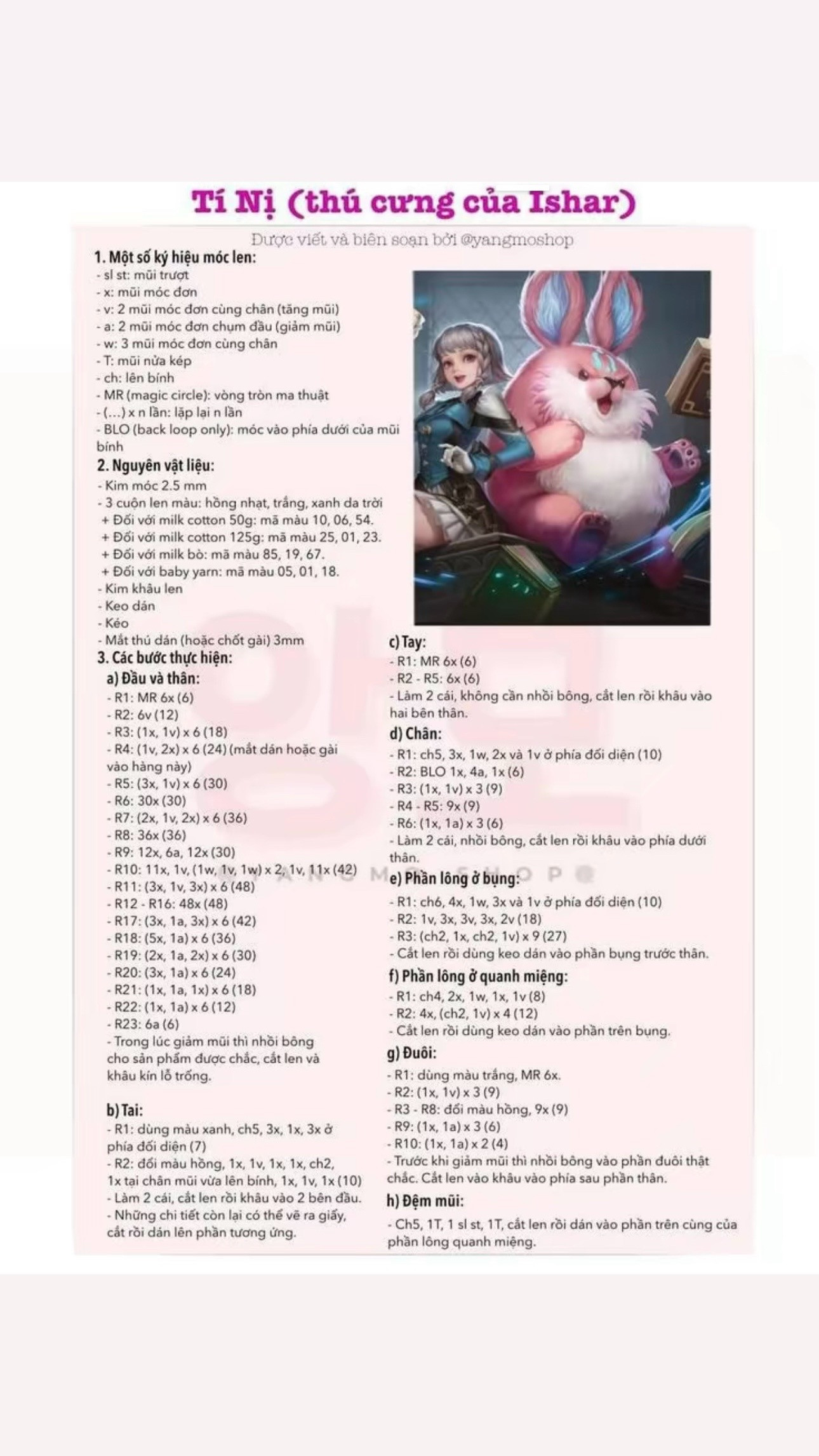 Hướng dẫn móc len Tí Nị thú cưng Ishar màu hồng