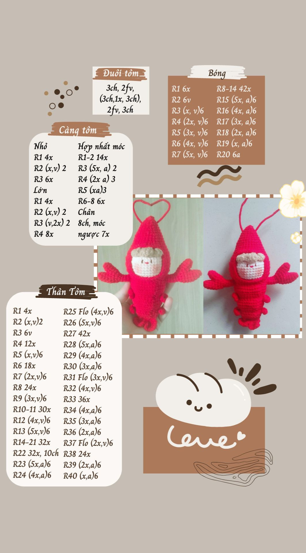 Hướng dẫn móc len Tôm Hùm Amigurumi dễ thương