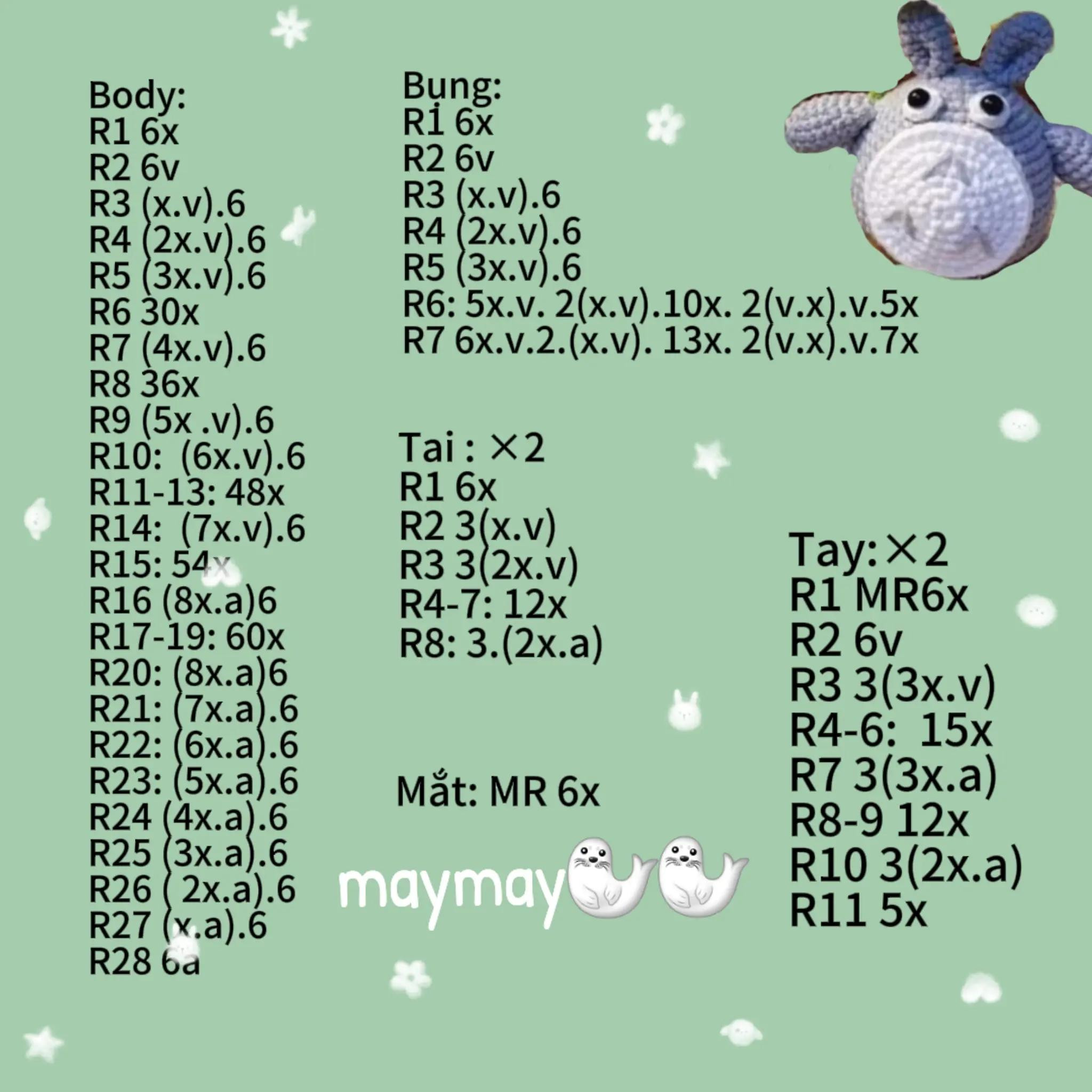 Hướng dẫn móc len Totoro dễ thương màu xanh xám