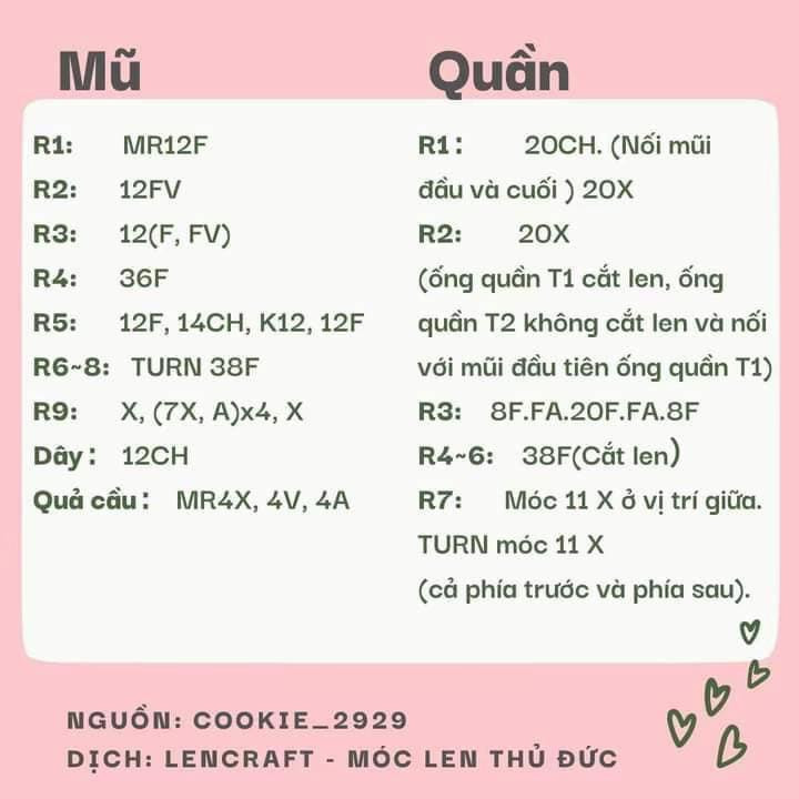 Hướng dẫn móc len trang phục cho búp bê Labubu: Mũ, quần và túi
