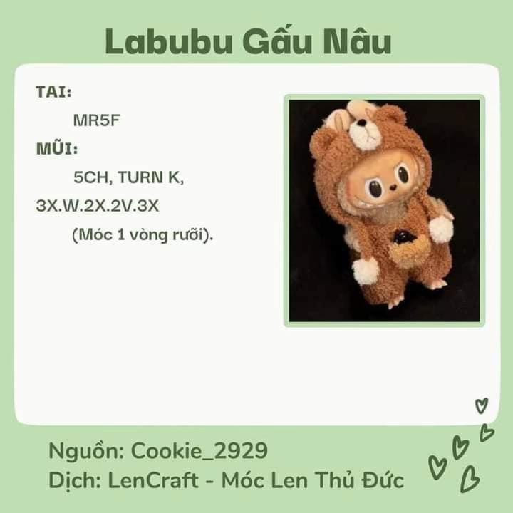 Hướng dẫn móc len trang phục cho búp bê Labubu: Mũ, quần và túi