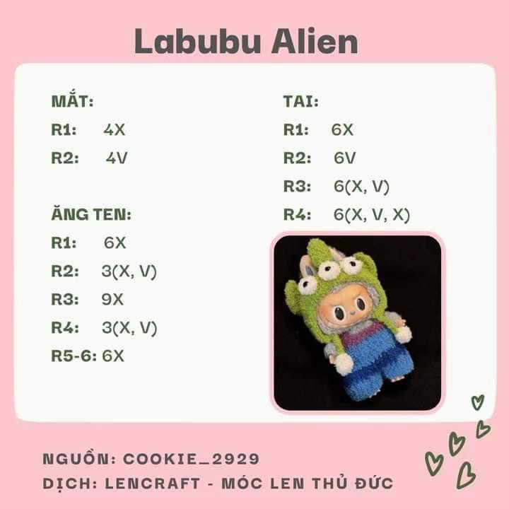 Hướng dẫn móc len trang phục cho búp bê Labubu: Mũ, quần và túi