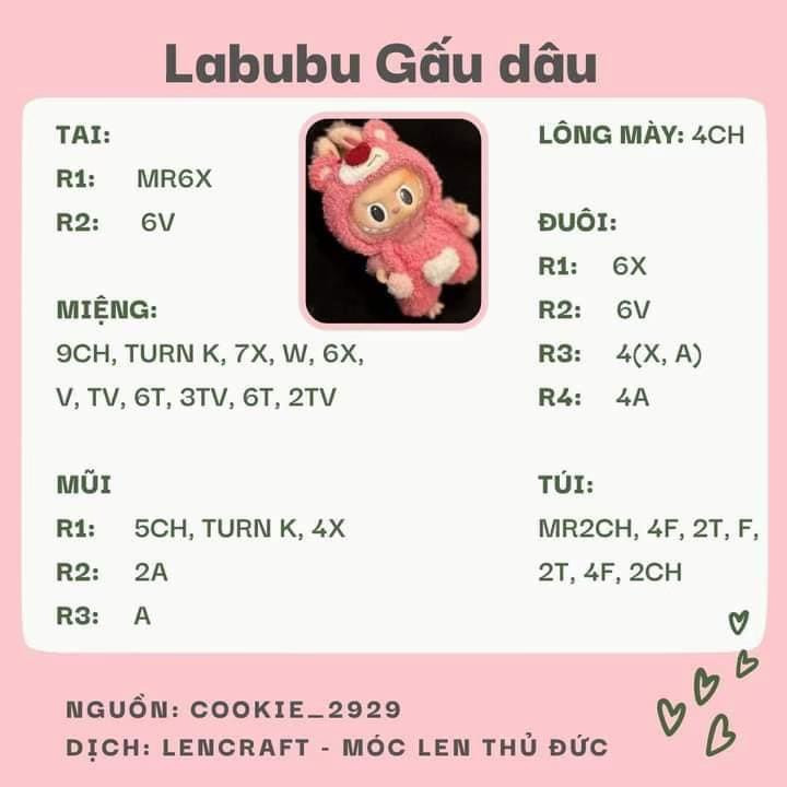 Hướng dẫn móc len trang phục cho búp bê Labubu: Mũ, quần và túi