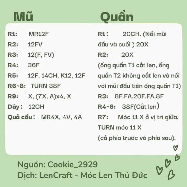 Hướng dẫn móc len trang phục cho búp bê Labubu: Mũ, quần và túi