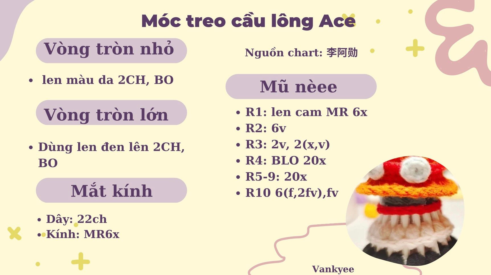 Hướng dẫn móc len treo cầu lông nhân vật One Piece: Sanji, Sabo, Ace, Kaito Kid