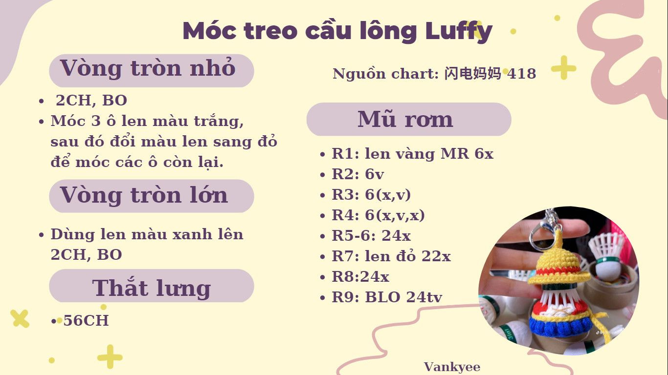 Hướng dẫn móc len treo cầu lông nhân vật One Piece: Tony Chopper và Luffy