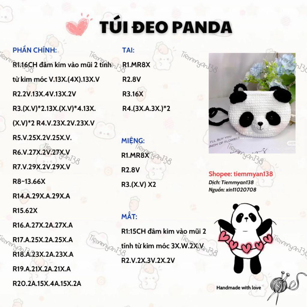 Hướng dẫn móc len Túi đeo hình Gấu Panda
